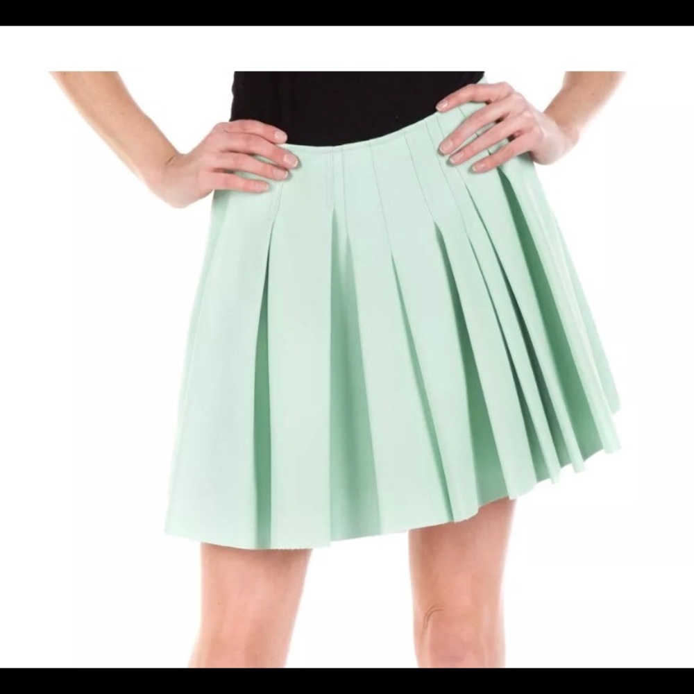 Sam Edelman Pleated Mint Green Faux Leather Skirt